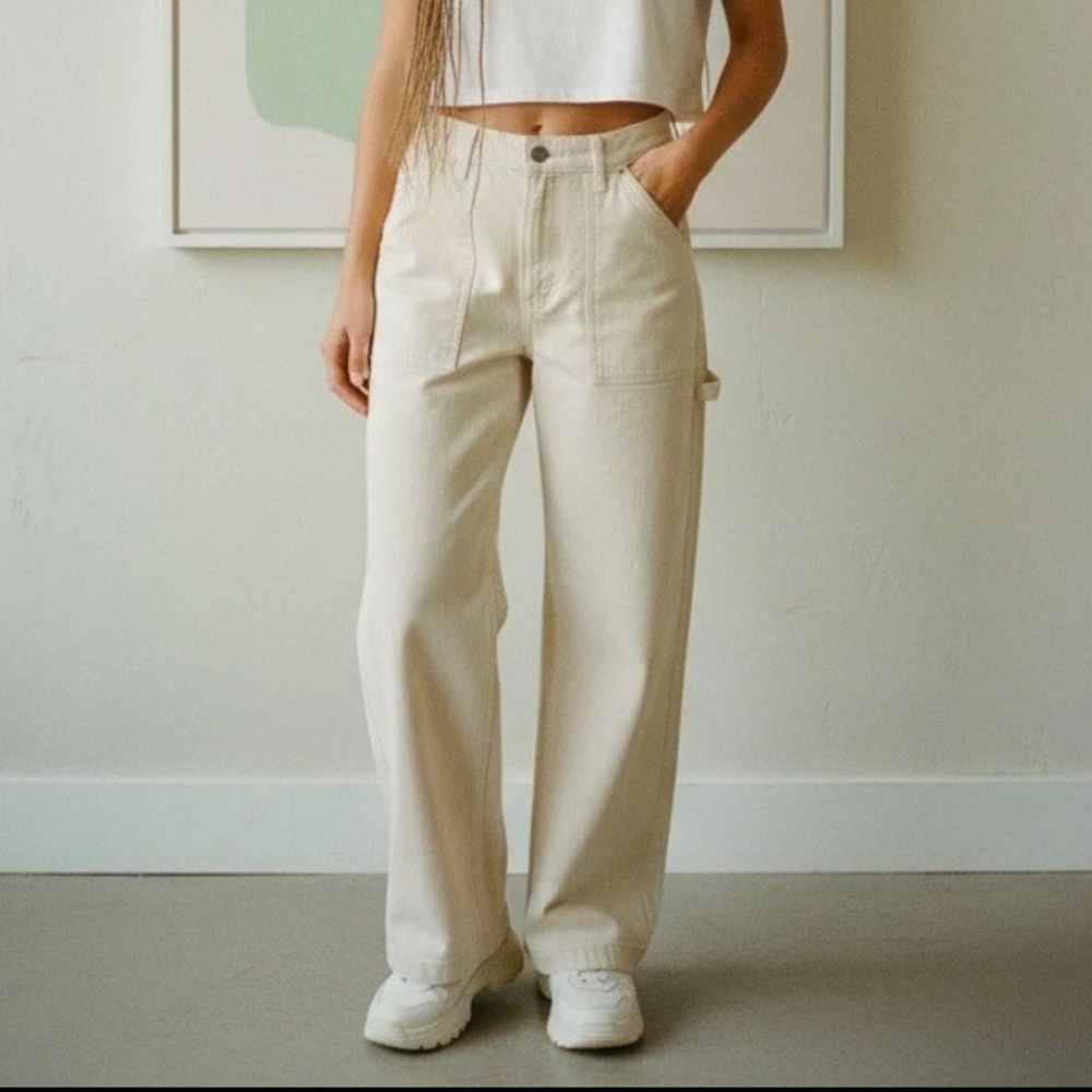 Women's Cream Wide-Leg Pants | AE American Eagle | Wide Leg Carpenter Jeans